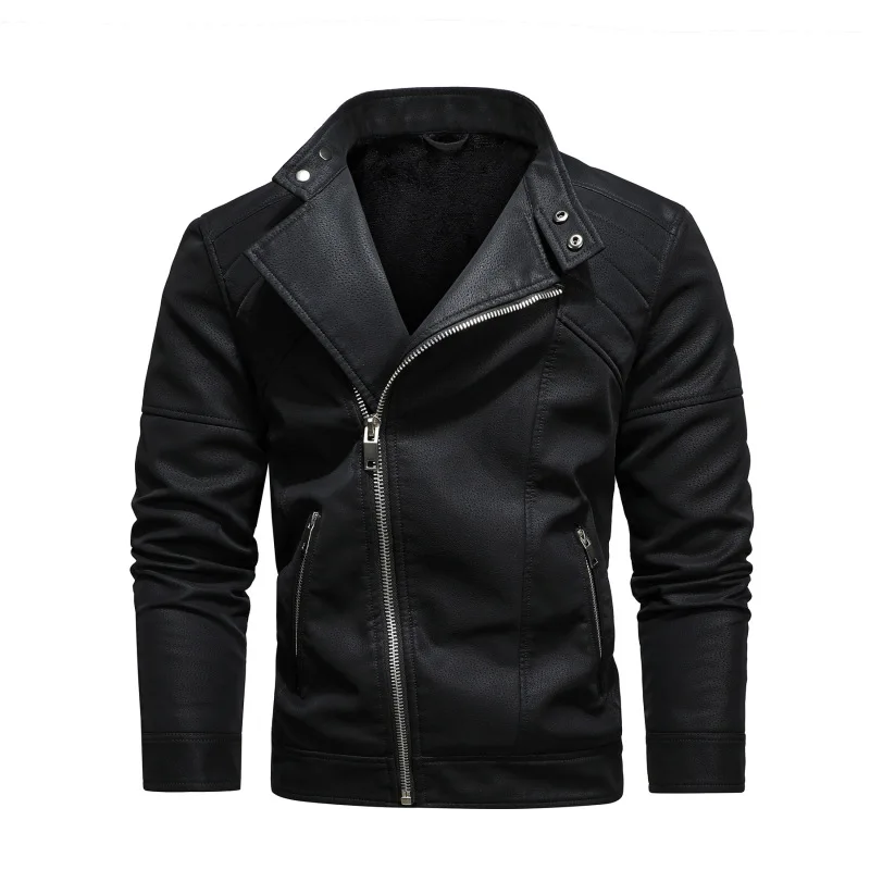 2023 New Men's Fashion Trend Polo Collar European and American Style Motorcycle Leather Jacket