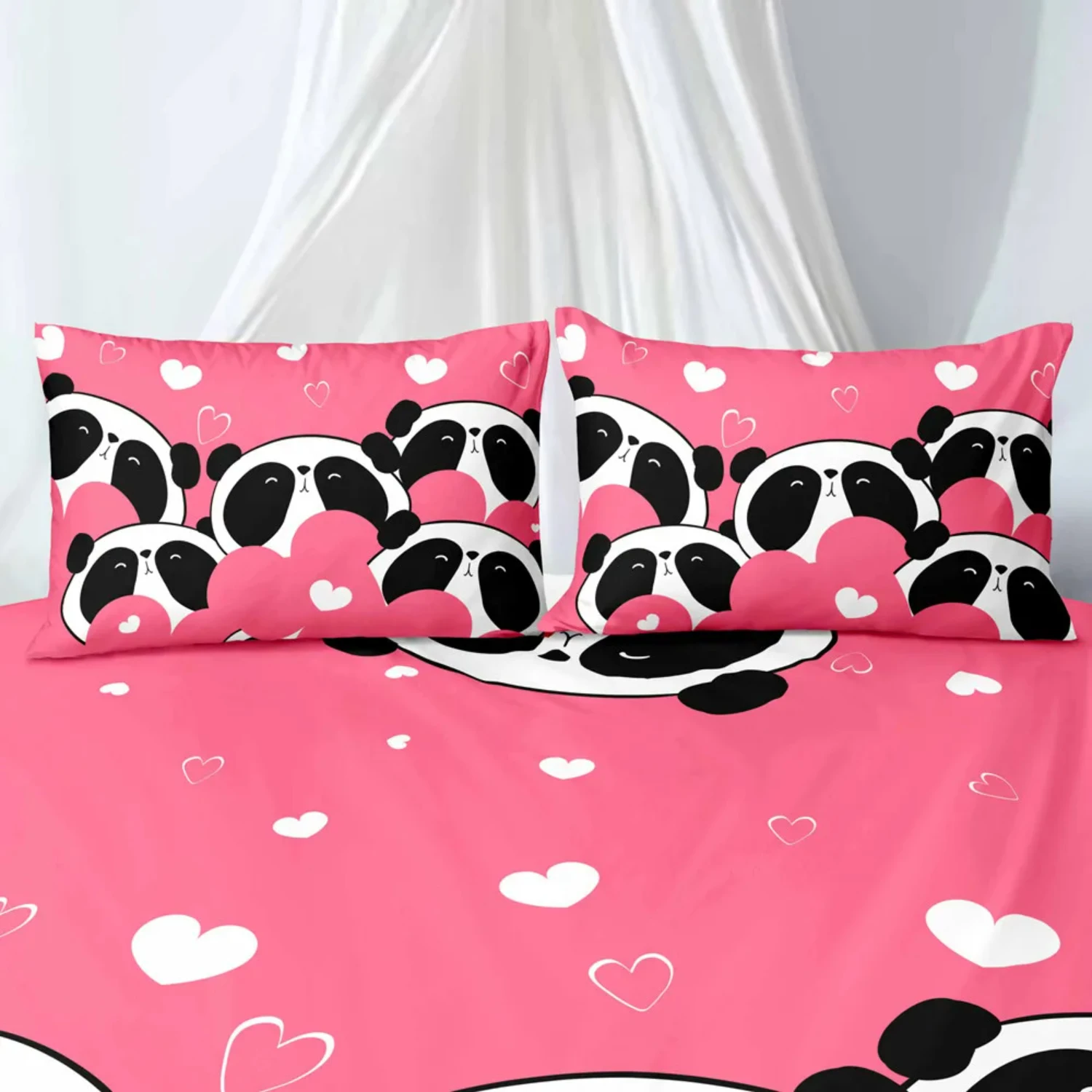 Twin 173x218cm Pink Bedding Set Cute Panda Girls Bedding Duvet Cover Set with 1pc Pillowcase Lovers Bed Set ( SHEET)