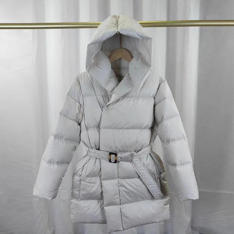 New Winter Women Warm Puffer Jacket Female Hooded Down Coat Snow Cotton Padded Coat Female With Belt Slim Waterproof Outwear