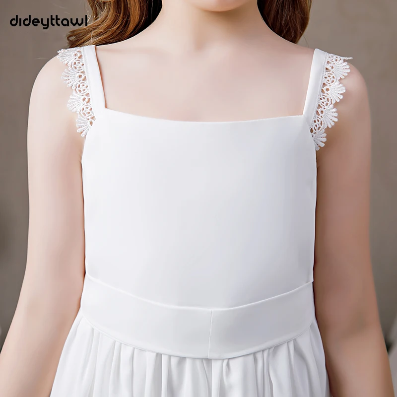 Dideyttawl branco chiffon meninas primeiro comunhão vestido 2022 simples criança festa de aniversário chá-comprimento sem mangas júnior vestido de dama de honra