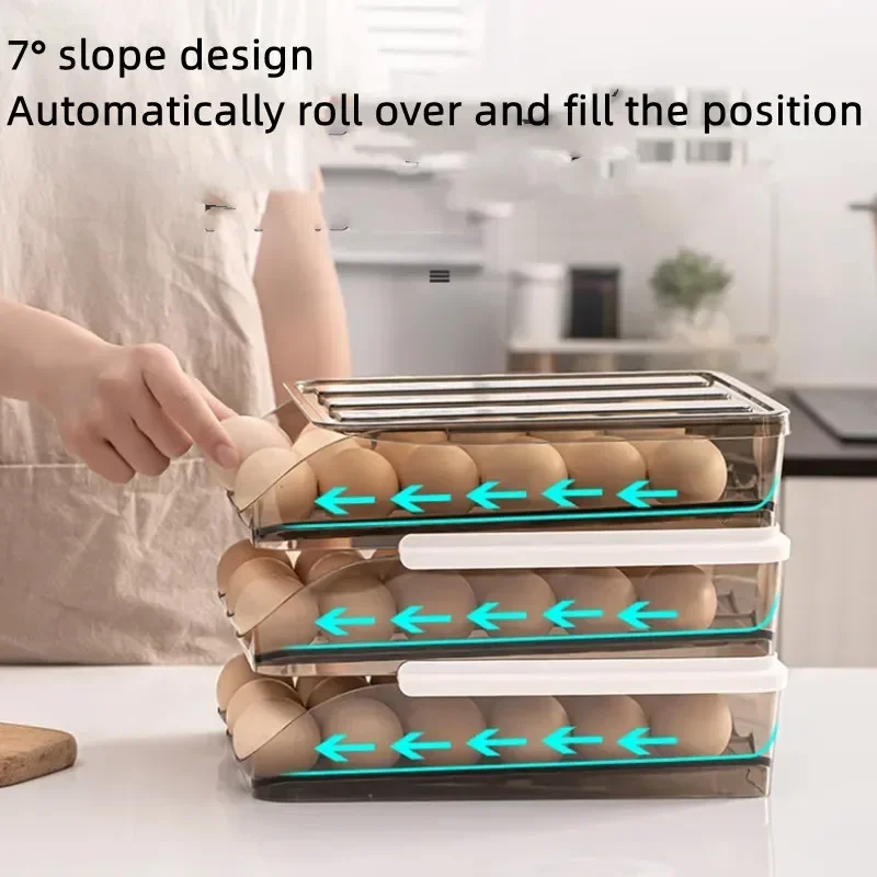 Automatic rolling egg box multi-layer Rack Holder for Fridge fresh-keeping box egg Basket storage containers kitchen organizers