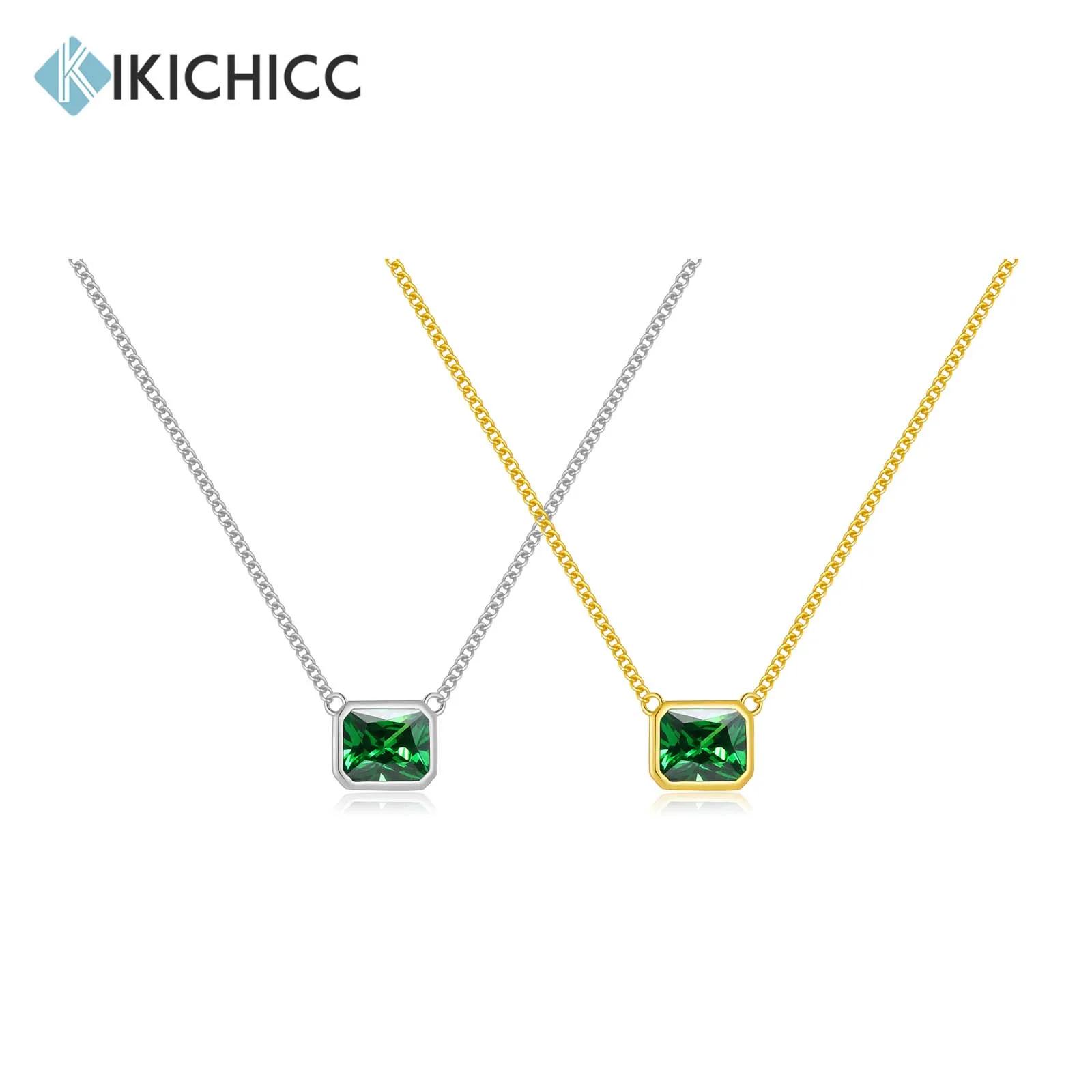

KIKICHICC 100% стерлинговое серебро 925 пробы, зеленый циркон, кулон с драгоценными камнями CZ, толстая цепочка, роскошные ювелирные изделия, новинка 2025, женские серебряные драгоценности