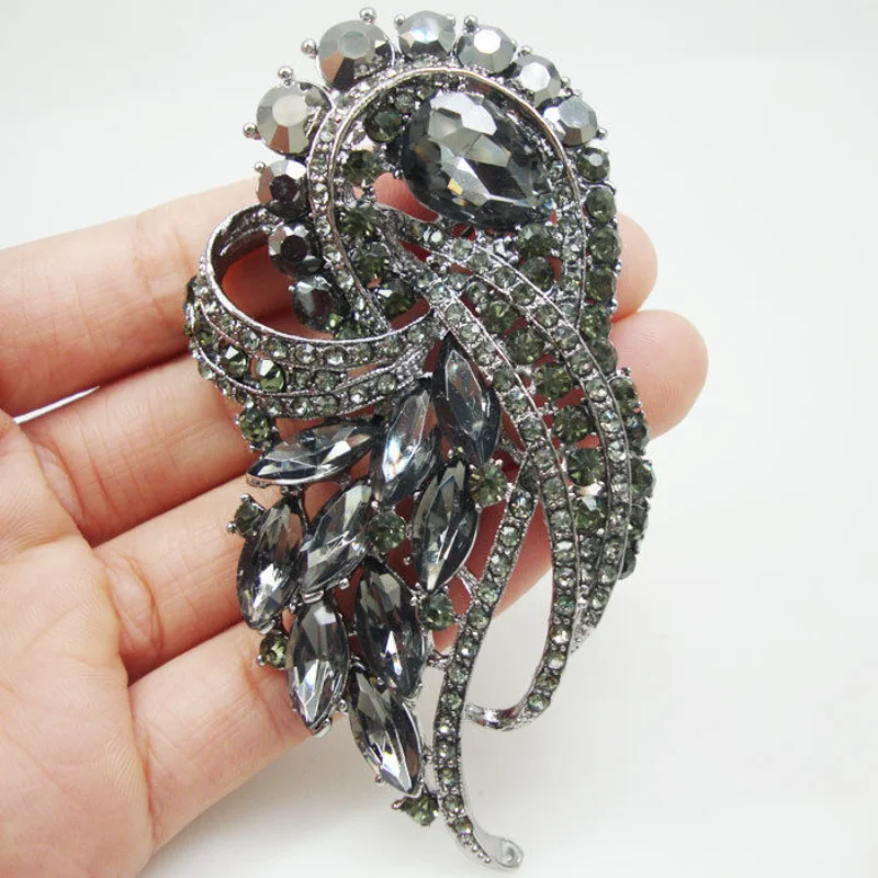 High Quality Vintage Style Flowers Cluster Brooch Pin Black Rhinestone Crystal Woman Brooches Party Boutonniere Gift Jewelry