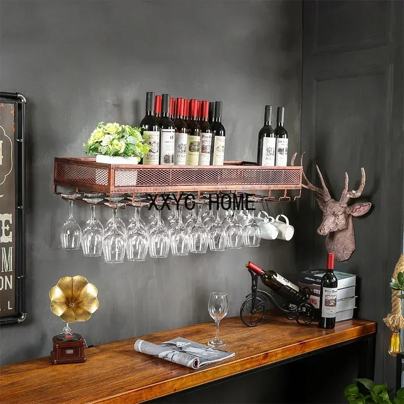 

Elegant Iron Wine Glass & Goblet Rack UpsideDown Hanging Red Wine Cup Holder Decorative Restaurant Storage