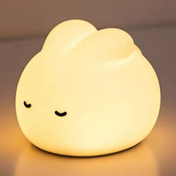 Silicone Coelho LED Night Light com temporizador e controle de toque Lâmpada regulável Recarregável cabeceira Amamentação Lâmpadas de sono, Coelho bonito