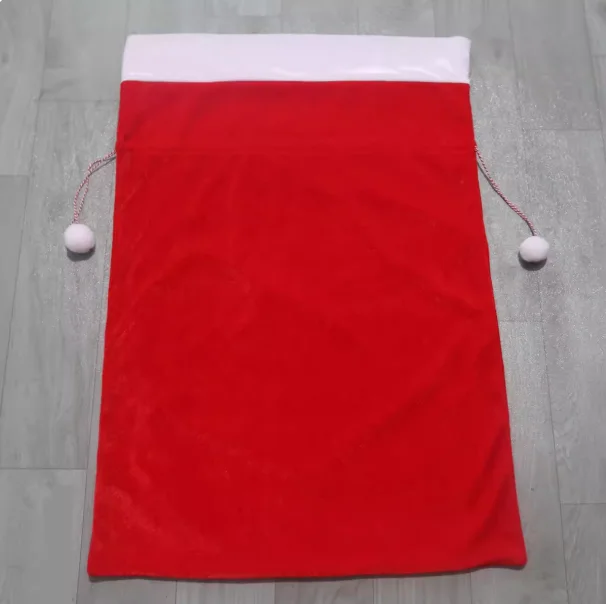 Santa Claus Gift Red Velvet Gift Bag, Christmas Drawstring Candy Bag With White Trim, Family Party Gift Decoration, Hot Selling