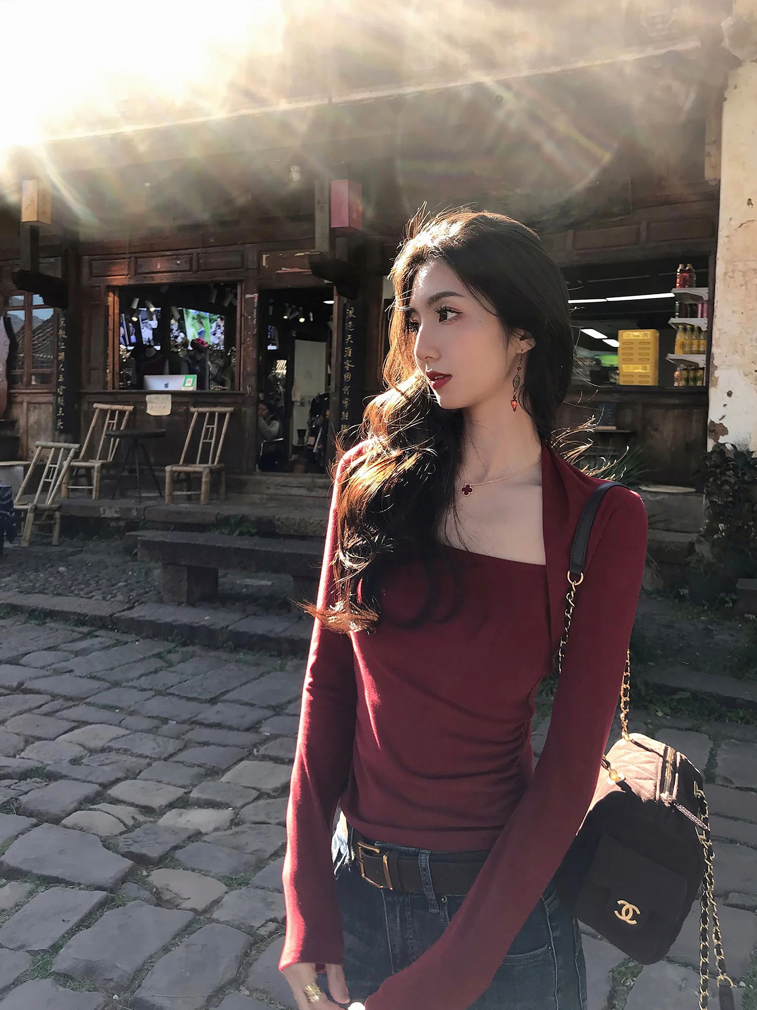 

Современный вязаный длинный женский топ с квадратным воротником Sve, облегающий базовый топ из искусственного двух частей в сложенном виде, высококачественный базовый топ