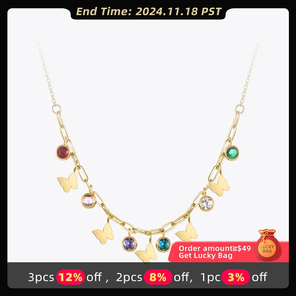 ENFASHION Stainless Steel Necklace Gold Color Colorful Gem Charm Pendant Necklaces Fashion Jewelry Collares Para Mujer P223285