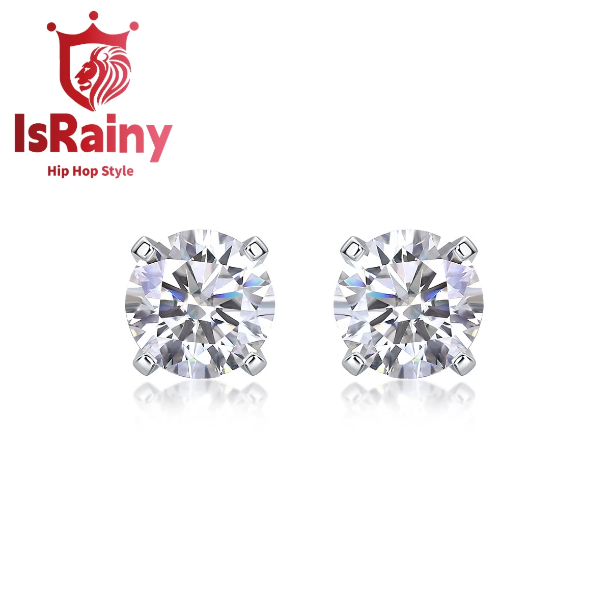 

IsRainy Hip Hop Rock 925 Sterling Silver GRA Moissanite Diamond Wedding Engagement Ear Stud Earrings Fine Jewelry for Women Men