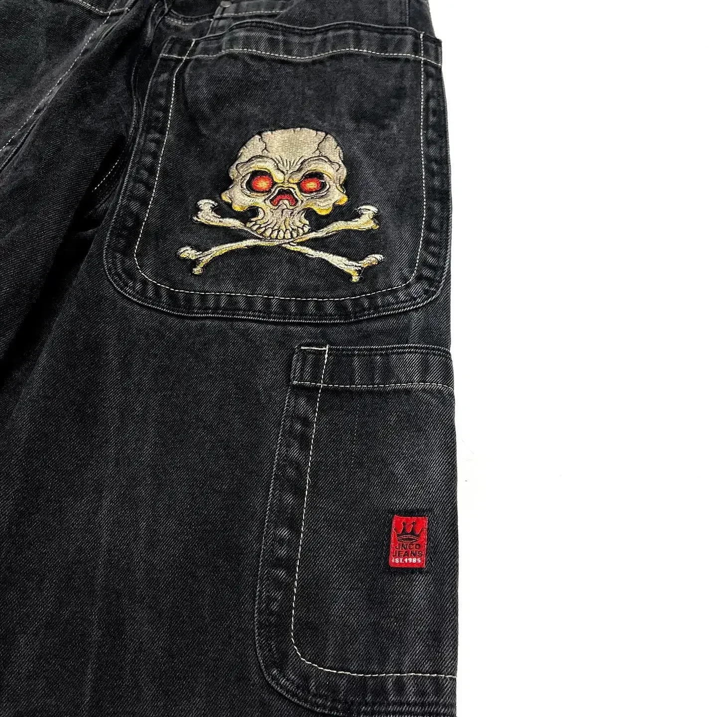 

Jeans New Harajuku Hip Hop Retro Skull Graphic Embroidered Baggy Denim Pants Y2K Men Women Goth High Waist Wide Trousers