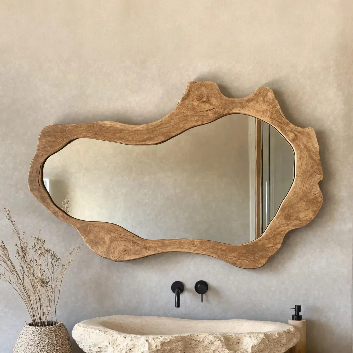 Mid-Century Wall Mounted Bathroom Mirror Rustic Homestay Wood Style Retro Vanity Decorative Mirror