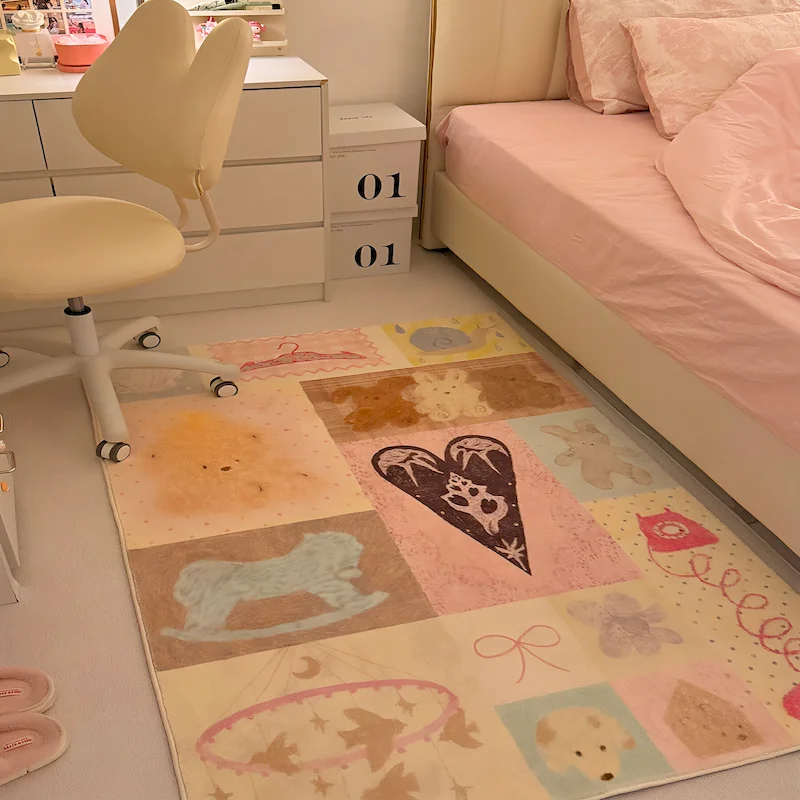 VIKAMA Cartoon Patchwork Carpet, Living Room Cream Style Sofa, Coffee Table Mat, Bedroom Bedside Blanket, Cute Home Decoration