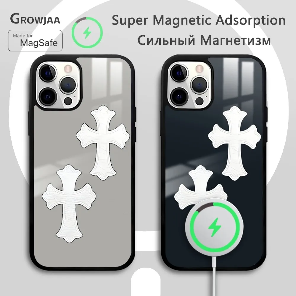

Fashion Cross luxury Phone Case For iPhone 16 15 14 13 12 11 Pro Max Plus Mini New Magsafe Mirror Wireless Magnetic Cover