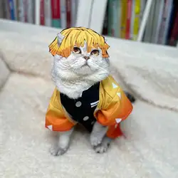 Halloween Pets Cosplay Costume Zenitsu Pet Cosplay Spring Summer Cat Clothing Cute Kitten Cat Clothes Zenitsu Dogs Clothing