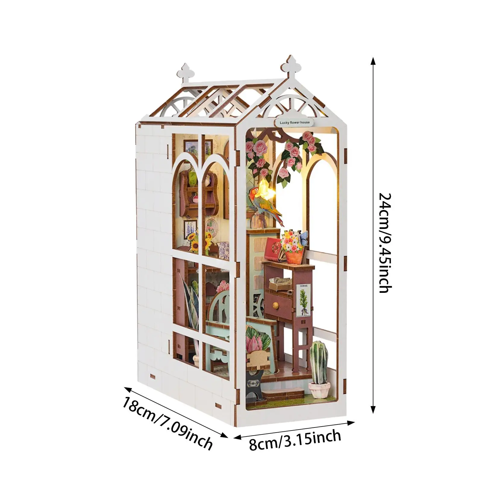 DIY Bookend Kits Garden House with Light Decorative for Home Book Office