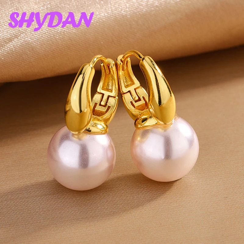 SHYDAN 925 Sterling Silber 18K Gold Rosa Perlen-Ohrhänger für Damen und Mädchen, Modeschmuck