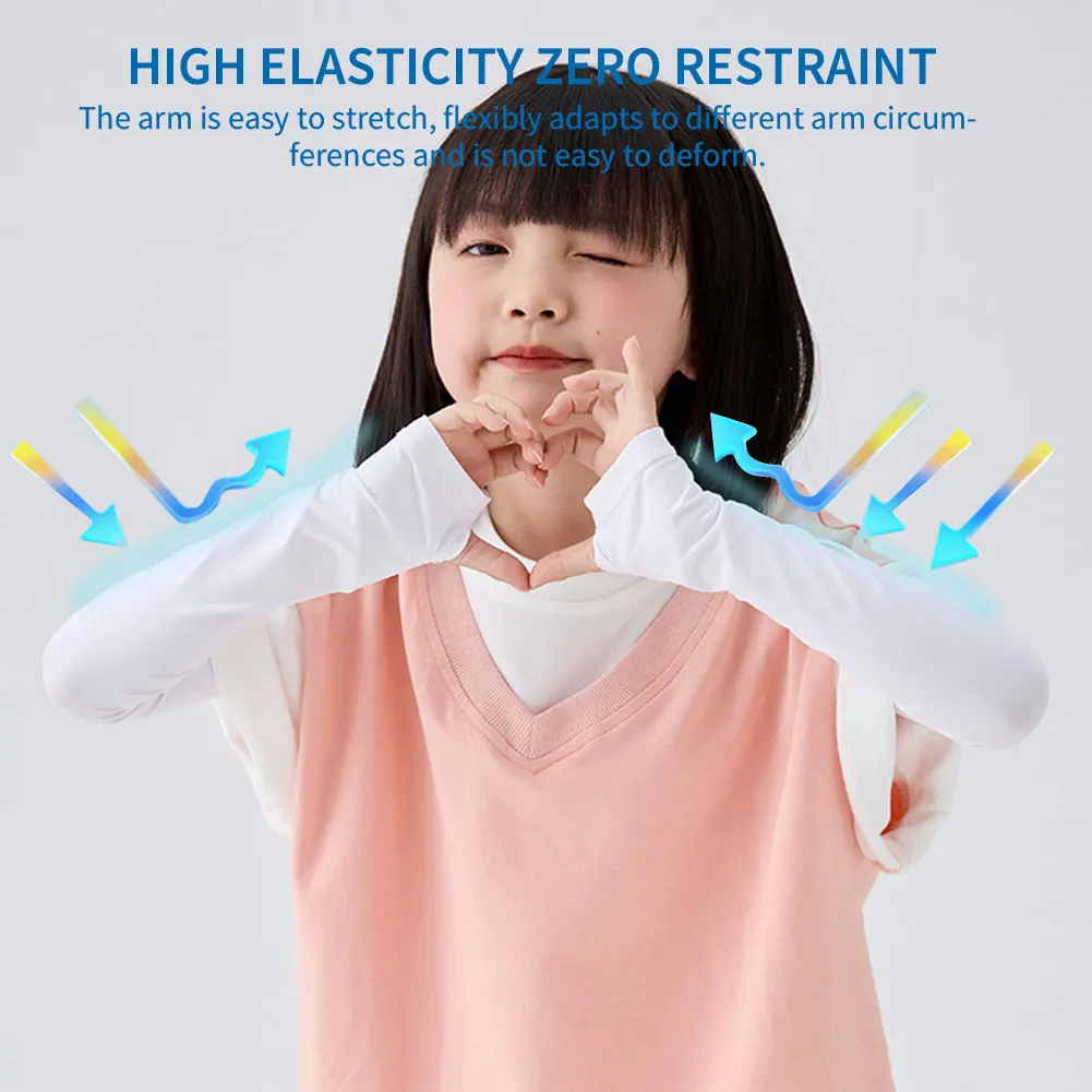 1 زوج الصيف التبريد واقي للذراع الأكمام بلون غطاء الأكمام في الهواء الطلق الشمس الأشعة فوق البنفسجية حماية القيادة الأنشطة الرياضية للأطفال #5