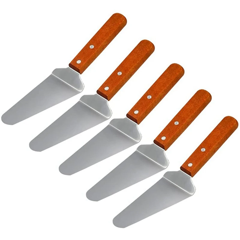 10Pcs Pie Server Cake Support Transmission Triangle Shovel Spatula Wooden Handle Shovel Stainless Steel For Pizza