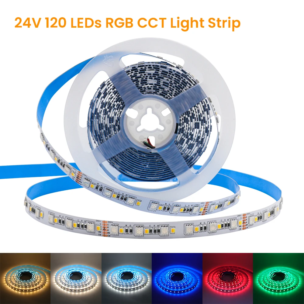 RGBCCT LED Strip 5M RGB 5050 LED Tape DC12V 24V SMD2835 CCT Ribbon Rope Lamp 120LEDs/m Flexible Diode Home Room Decor