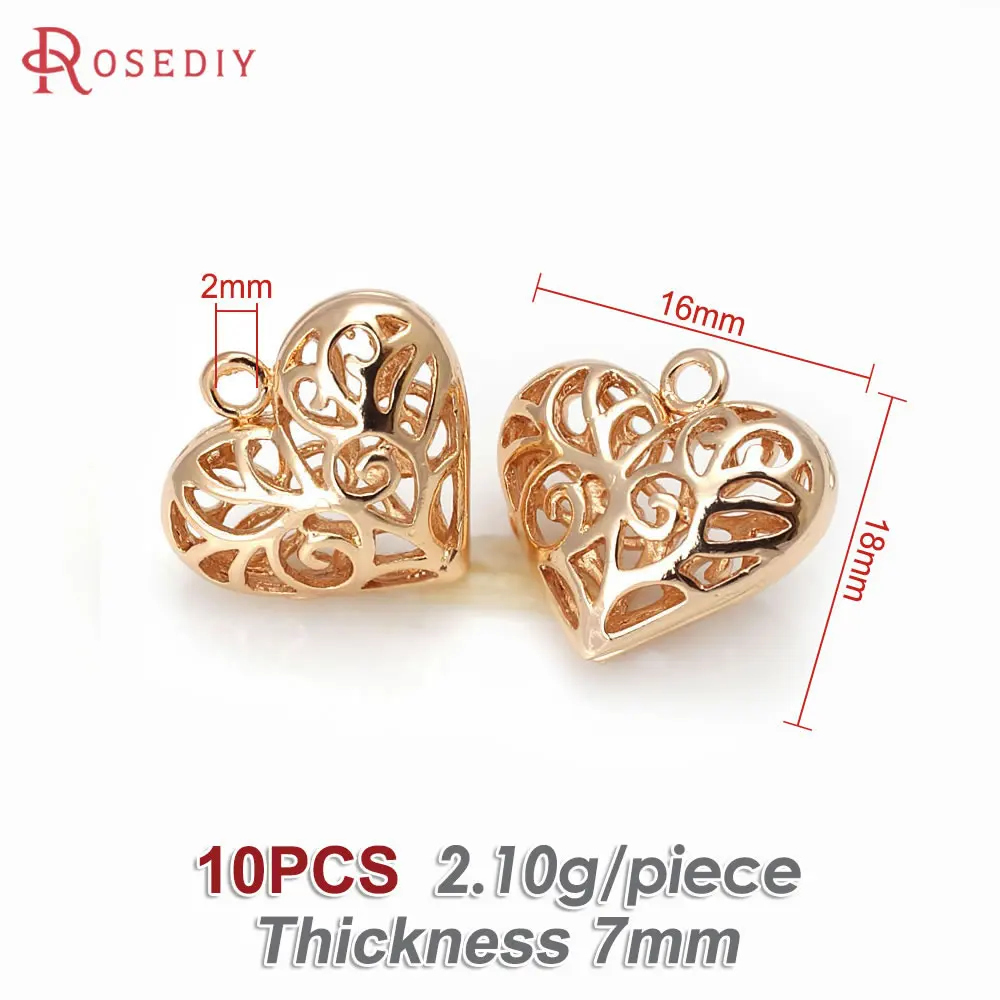 10PCS 18K Gold Color Brass Heart Charms Pendants High Quality Diy Jewelry Making Supplies Necklace Earrings Accessories