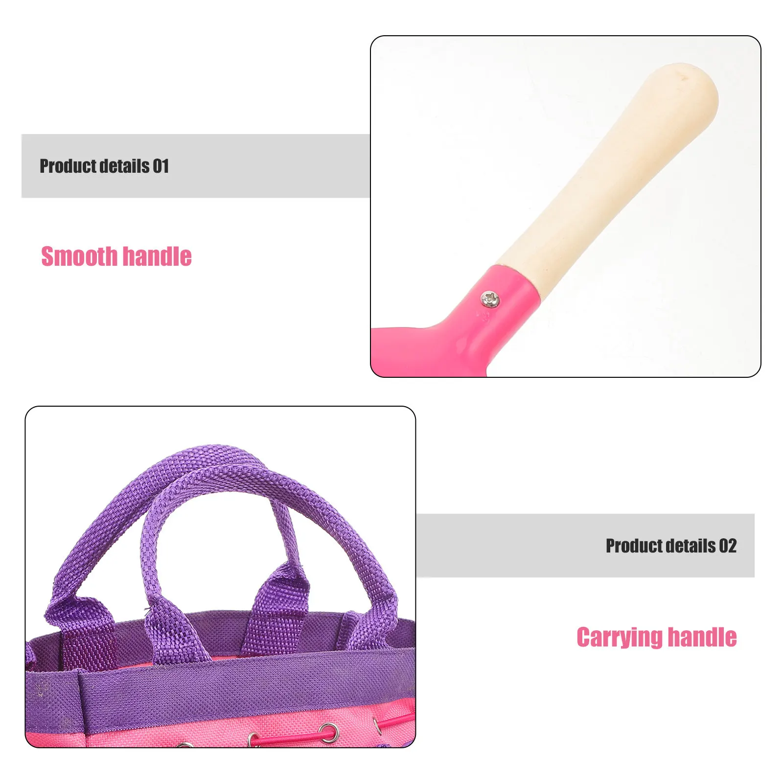 2Set Gardening Tools for Kids Complete Planting Set with Tote Bag Watering Can Gloves Shovel Rake Fork Rounded Safety Edges Pink