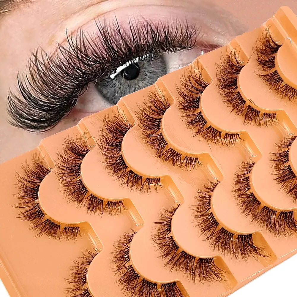 7pairs Mink Eyelashes Invisible Band Lash Extension Natural False Eyelashes Cross Cluster Fairy 3D Faux Big Eye Long Fake Lashes