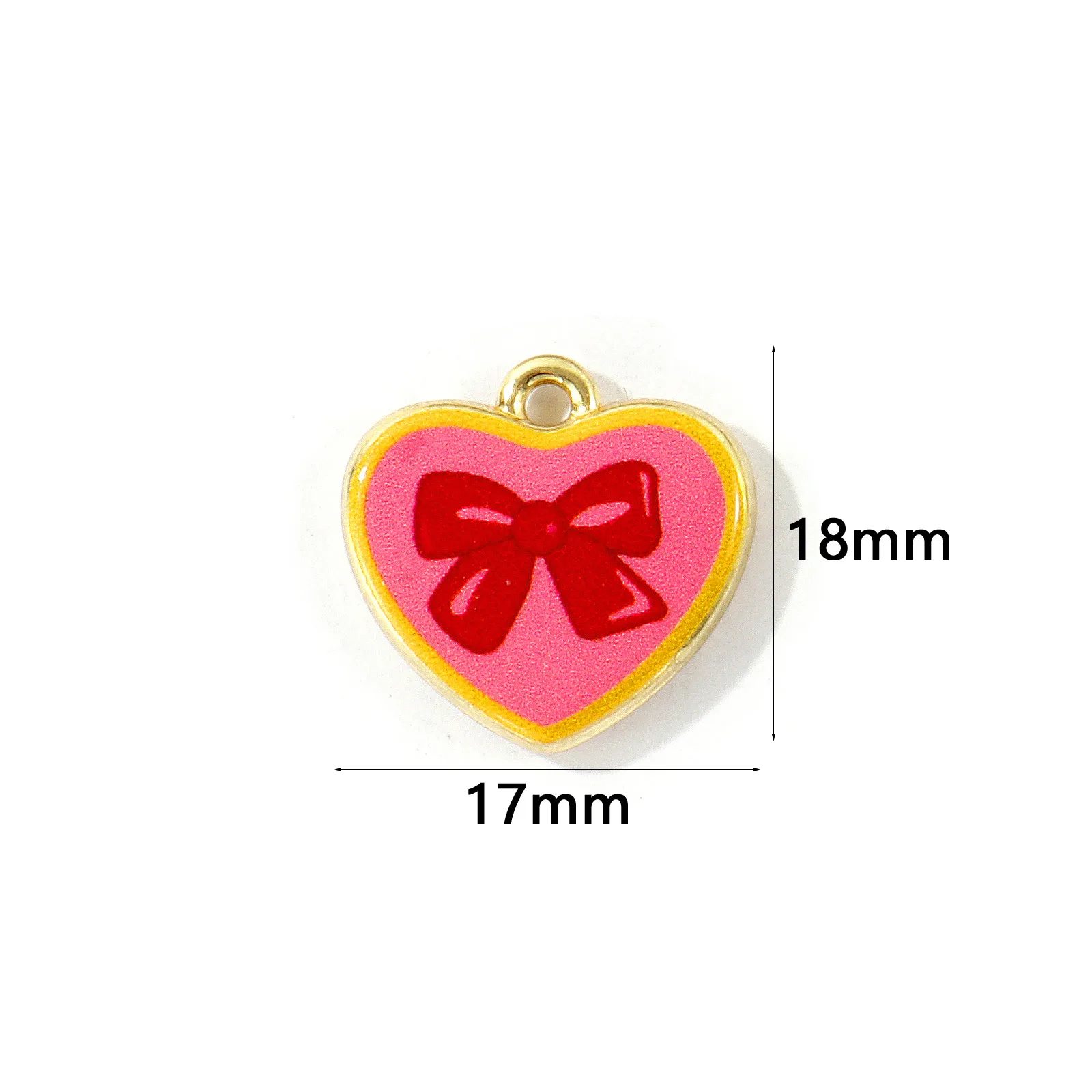 5 Stück Zinklegierungs-Anhänger, vergoldet, beidseitig bedruckt, Herz-Schleife, „Je T'aime“, „Glück“, „Mama“, Anhänger für DIY-Halsketten, Großhandel – Detail 6