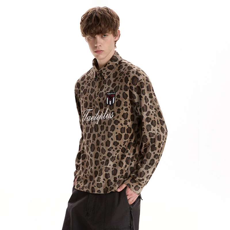 LUZHEN 2026 Autumn Fashion Leopard Print Letter Lapel Long Sleeve T-shirts Pullover Men's Handsome Elegant Casual Clothes JY9025