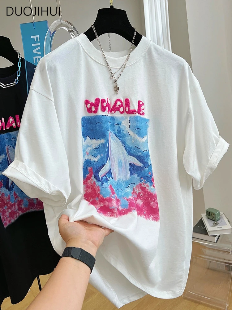 DUOJIHUI Summer Contrast Color Chic Printing Loose Women T-shirts New Classic O-neck Simple Casual Fashion S-3XL Female T-shirts