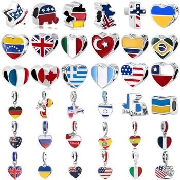 925銀俄羅斯、法國、英國國旗心形珠吊墜,適合歐洲原創手鍊DIY精緻首飾 10 最佳銷售 歐洲珠子 - №6