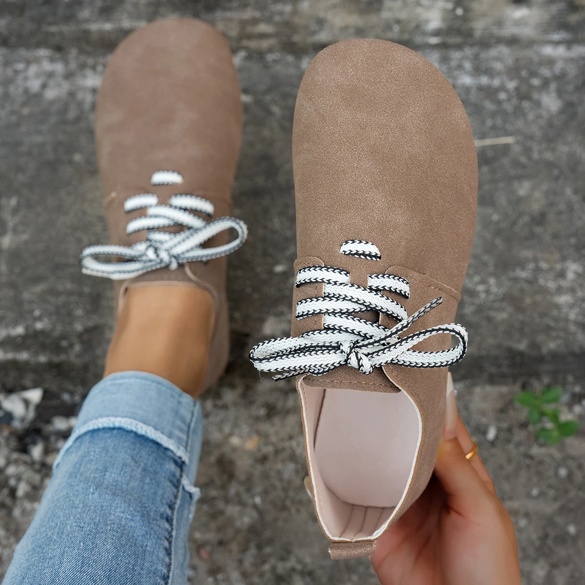 Literary Style Comfortable & Easy-to-Wear Casual Women's Shoes, Round-Toe Lace-Up Flat Commuter Shoes