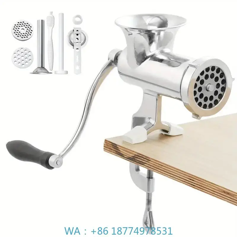 Hand Crank Sausage Stuffer Meat Mincer Full Stainless Steel With Table Clamp For Food Processing