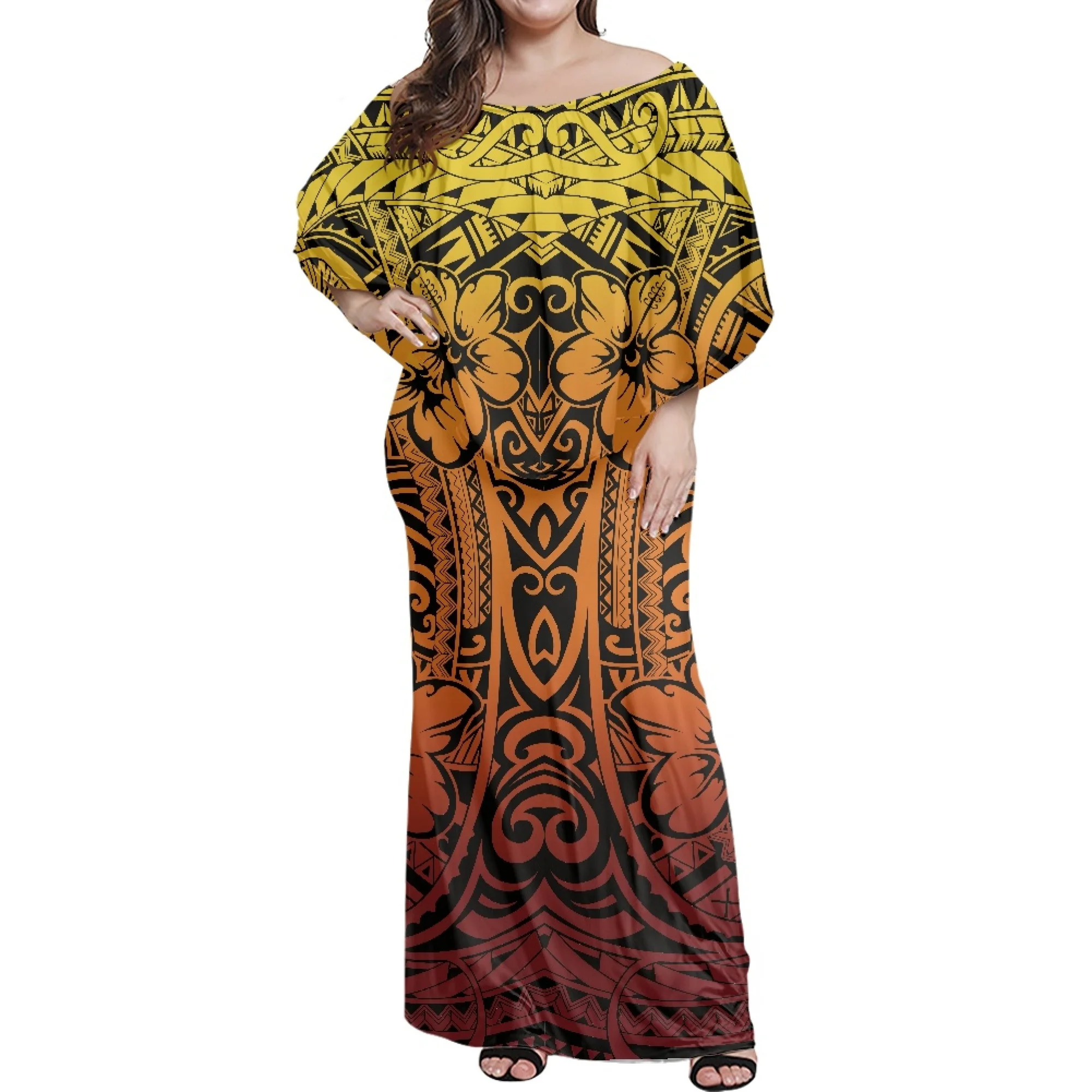 

Factory Outlet Polynesian Samoan Tattoo Designs Gold Print Female Strapless Dress Lady Tight Dress Fashion Streetwear