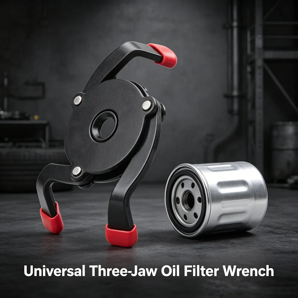 Alloy Steel Adjustable Oil Filter Wrench 3 Jaw Anti-slip Rubber Cover For Car Motor Oil Filter Replacement Maintenance Work