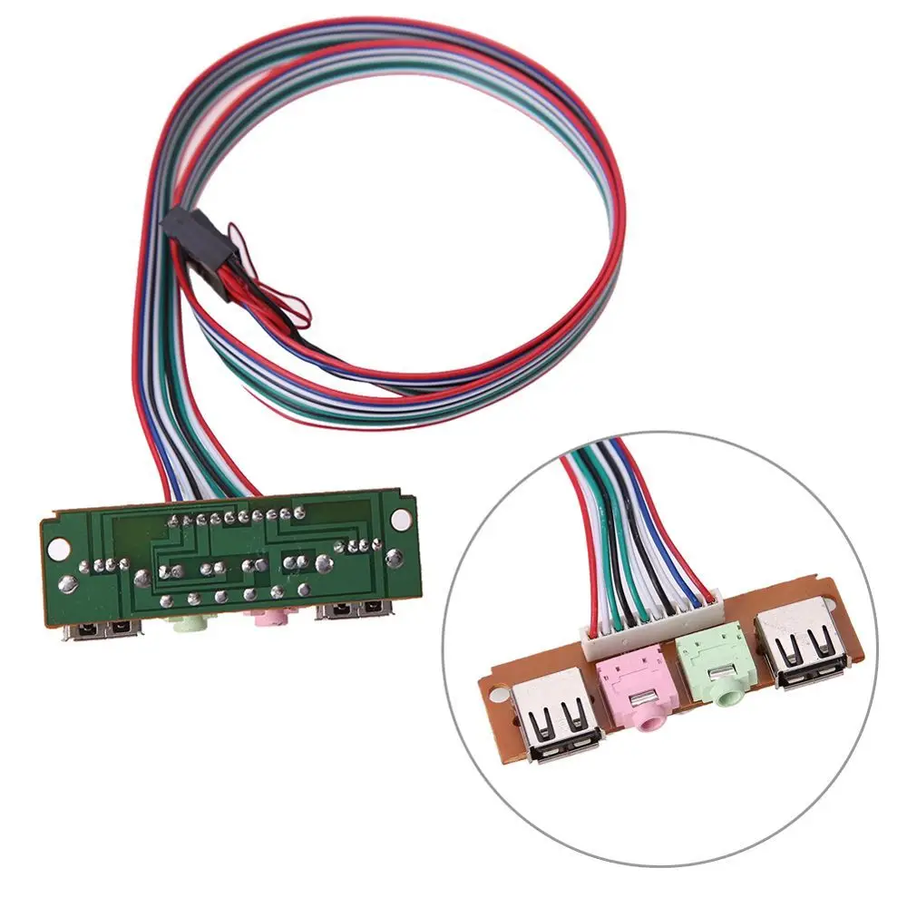 6.8cm 2 conectores de áudio 2 portas usb cabo adaptador áudio jacks porta computador caso painel placa-mãe placa expansão painel frontal