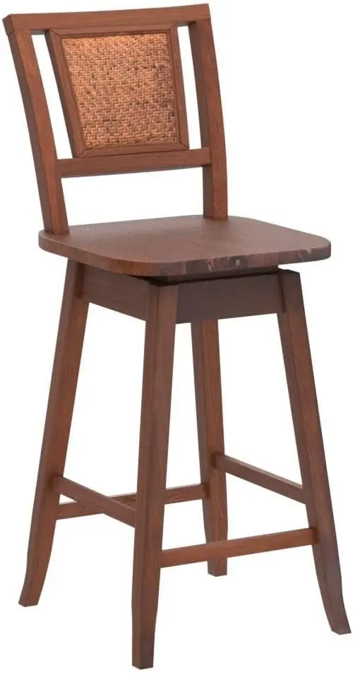 Costway Bar Stools Set Of 4, 24.5 Inch Counter Height Bar Stool With Rattan Back, 360°Swivel Seat, Comfortable Footrests,