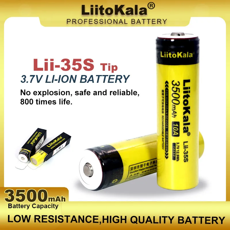 LiitoKala Lii-35S With Tip 18650 3500mAh 3.7V  Rechargeable Lithium Battery For  Flashlight