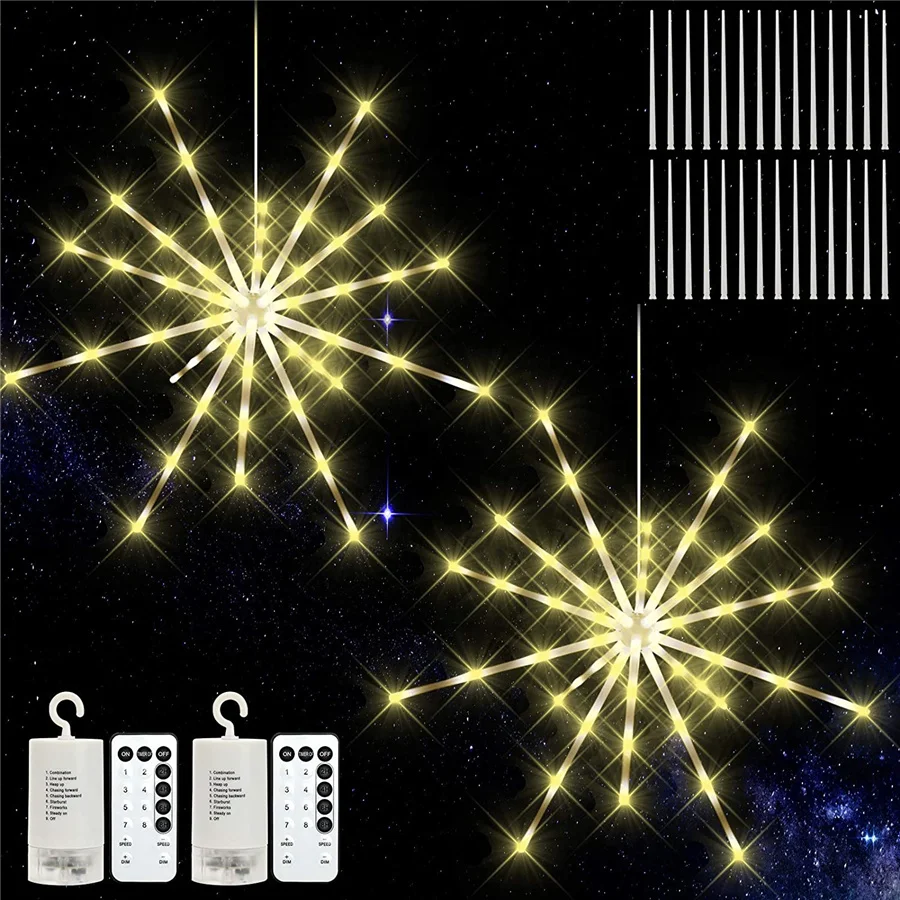 Tirvose-Pendurado Exploding Star Firework String Light 112LED, alimentado por pilhas, luzes de Natal, guirlanda para festa, decoração do pátio