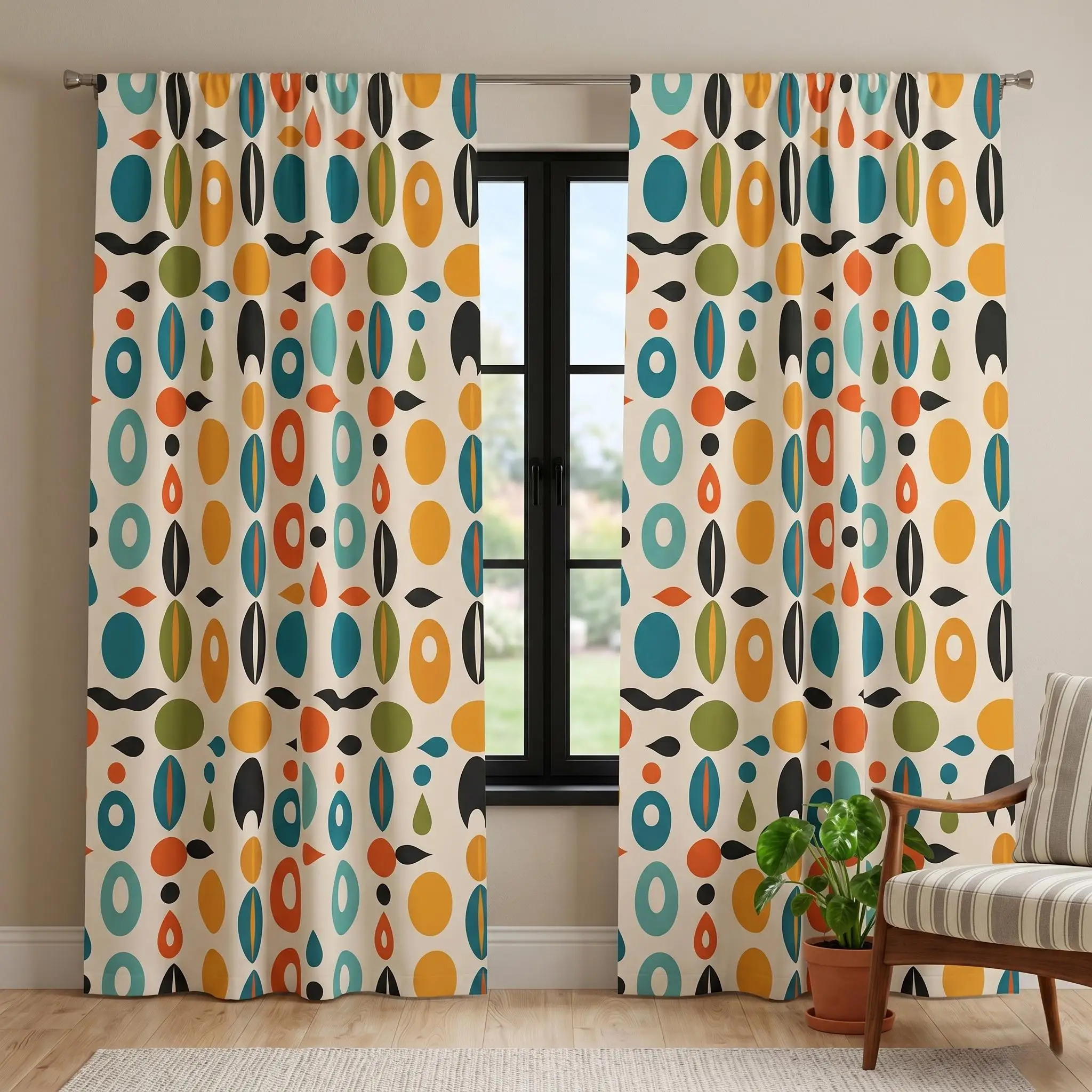 Boho Geometric Pattern Curtains Living Room Window Drapes Modern Colorful Home Decor Curtain Panels