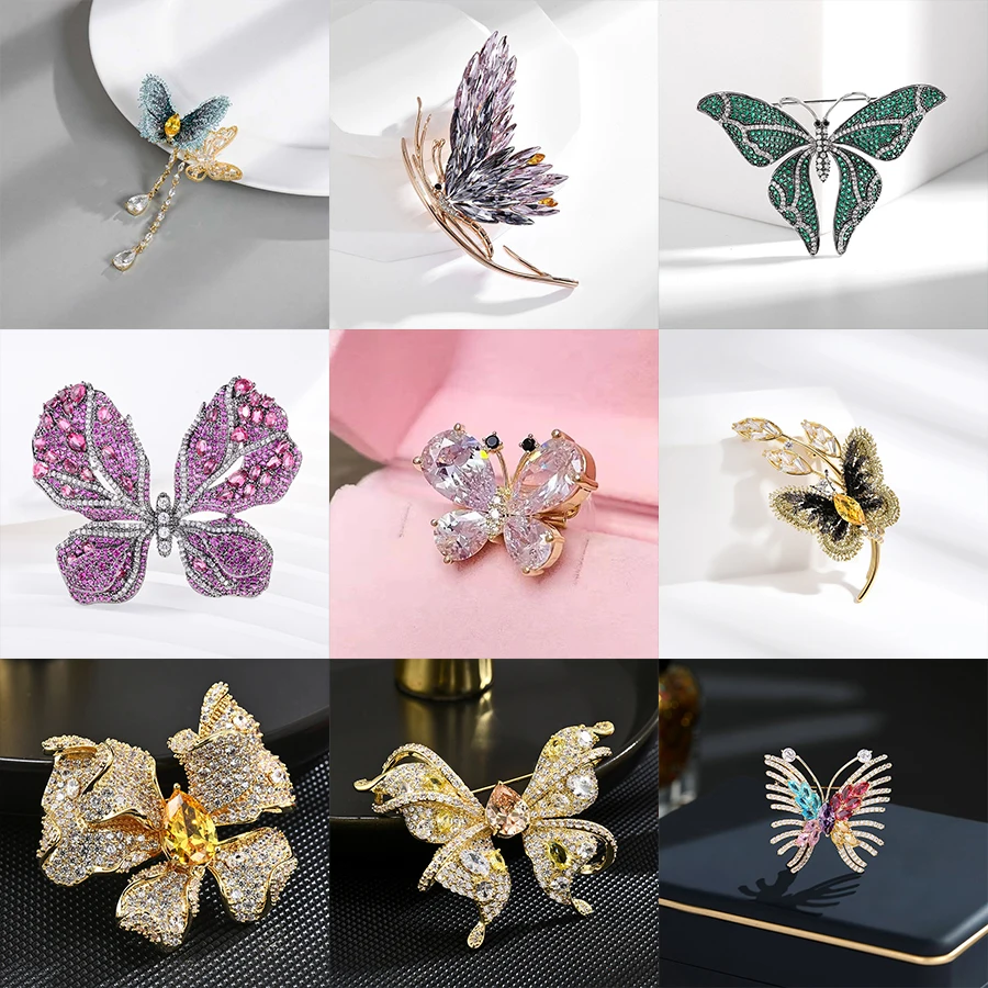 SUYUPurple-broche de mariposa de circón para hombre y mujer, lujoso y elegante broche de esmalte, ropa Vintage, regalo