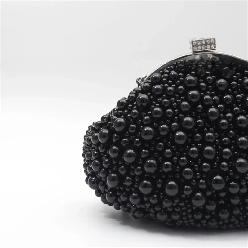 Cool Black Pearls Clutch Bags for Women Fashion Beading Small Mini Evening Bags Luxury Hand Bags Ladies Formal Party Mini Purse