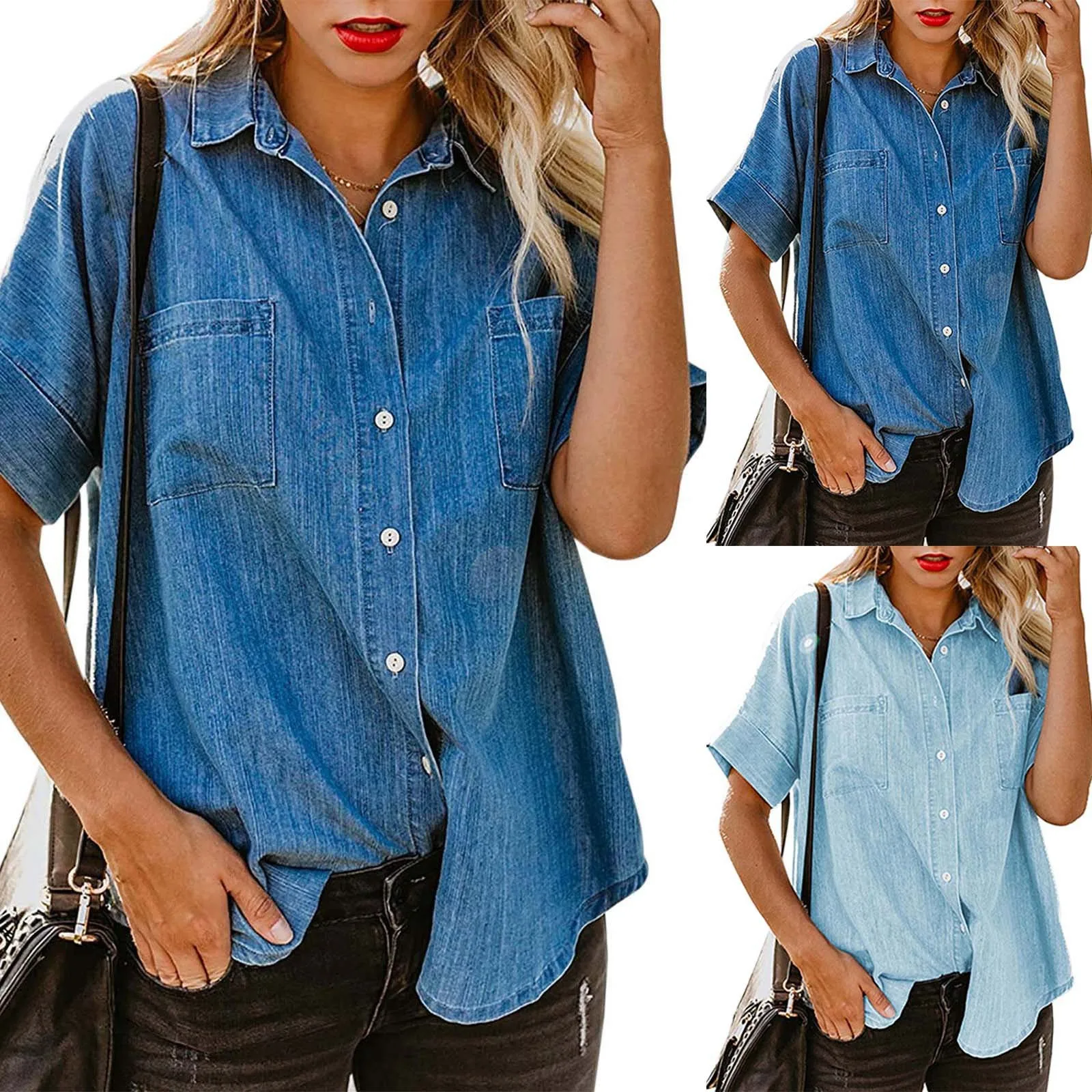 Chemises en denim à boutonnage simple pour femmes, chemises courtes décontractées pour femmes, poche simple, rétro, commpiedmont, bureau, été, nouveau