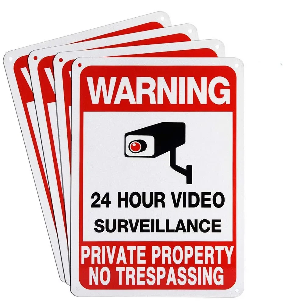 24-hour Private Property No Trespassing Sign, Video Surveillance Signs Outdoor Security Camera Sign for Home CCTV