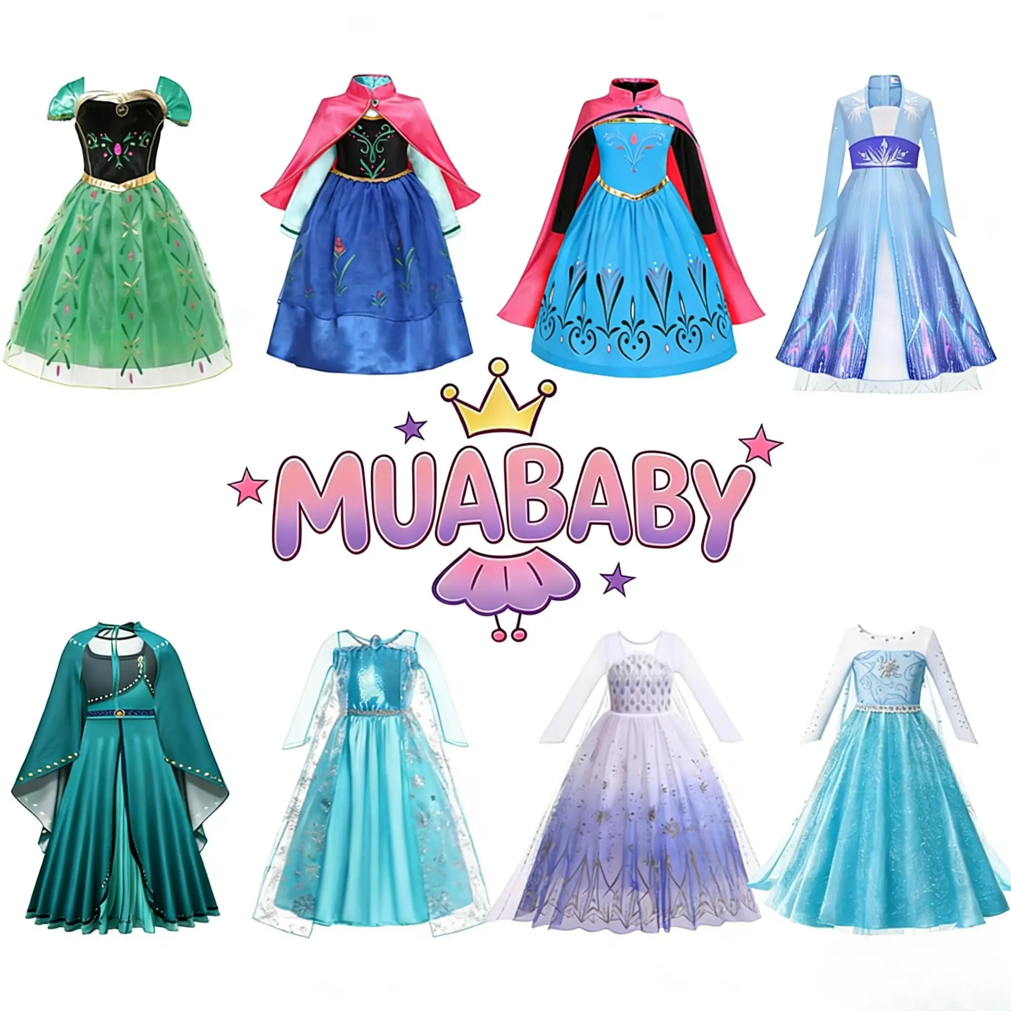 Muababy Princess Dress for Girls Elsa Anna Snow White Rapunzel Cinderella Costume Birthday Party Outfit Children 2-8Y Vestido