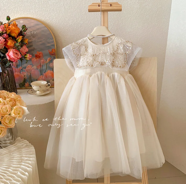 New Baby Summer Girls Boutique Sequined Party Dress, Princess Kids Sweet Fashion Dress  3-7T