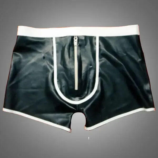 

100% Latex Rubber Black Gummi Tight Suit Men's boxer shorts Crotch zipper fashion