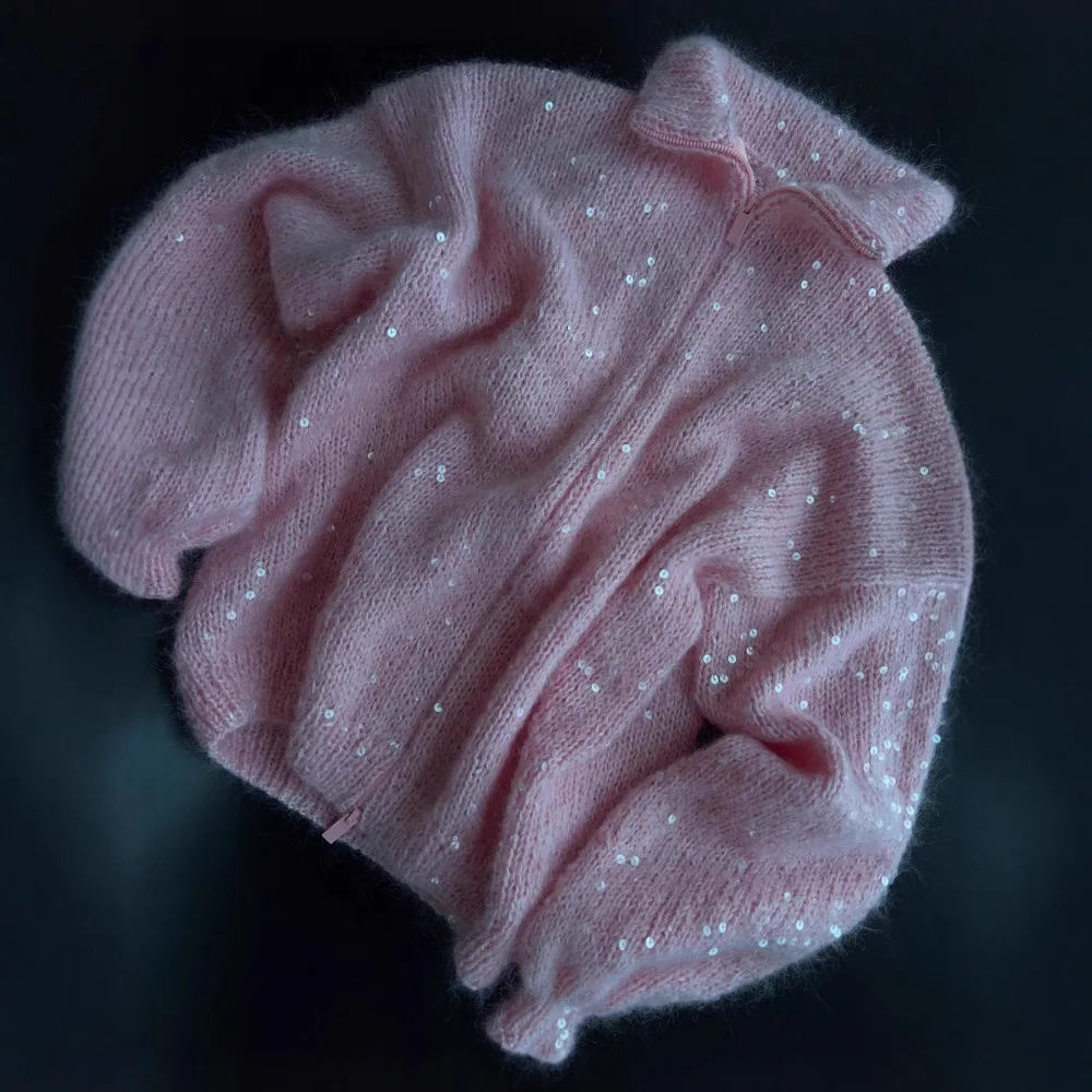 

Fashion Sequin Zipper Knitted Sweater Autumn and Winter Women's Sweet Slim Soft Warm Daily Dating Music Festival Casual Sweater