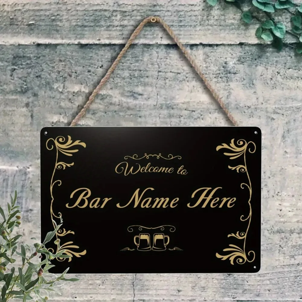 1pc 2D Flat Personalized Gold Laurel Beer Tag Metal Sign 8x12in 20.32x30.48cm, Custom Aluminum Plaque, Durable Wall Art Gift for