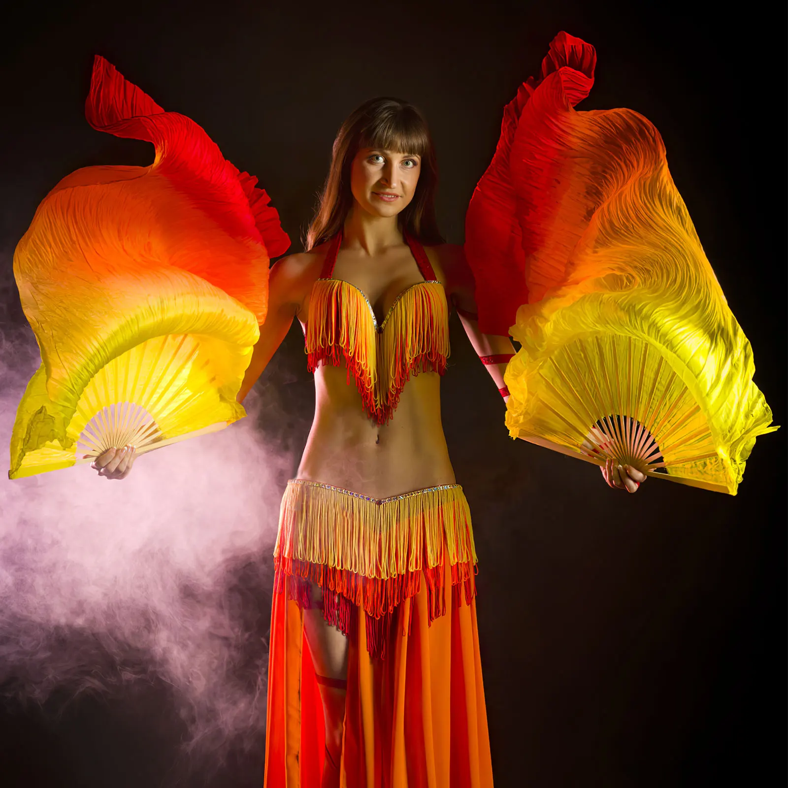 

Elegant Lengthened Dance Fan for Women Vibrant Gradient Colors Ideal Stage Performance Folk Art School Event Foldable Design