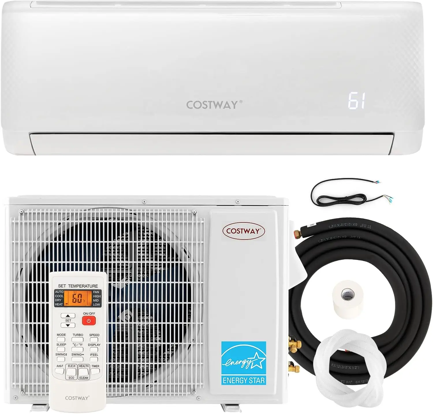 12,000 BTU Mini Split Air Conditioner, with Heat Pump, Energy Star, 21 SEER2 Inverter,